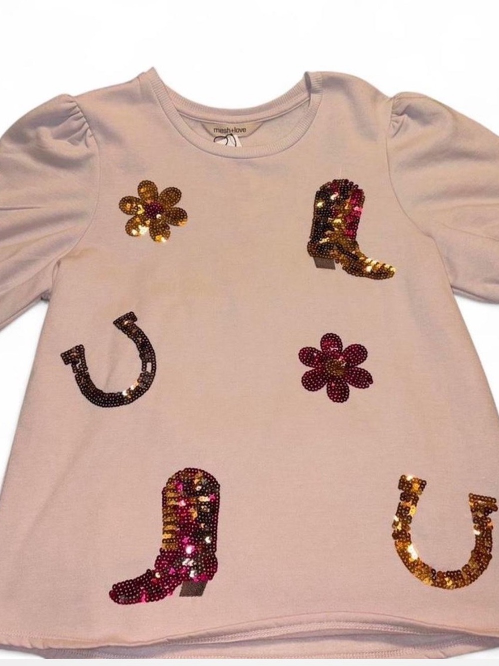 Women’s Tan Sequin Western Motif Blouse